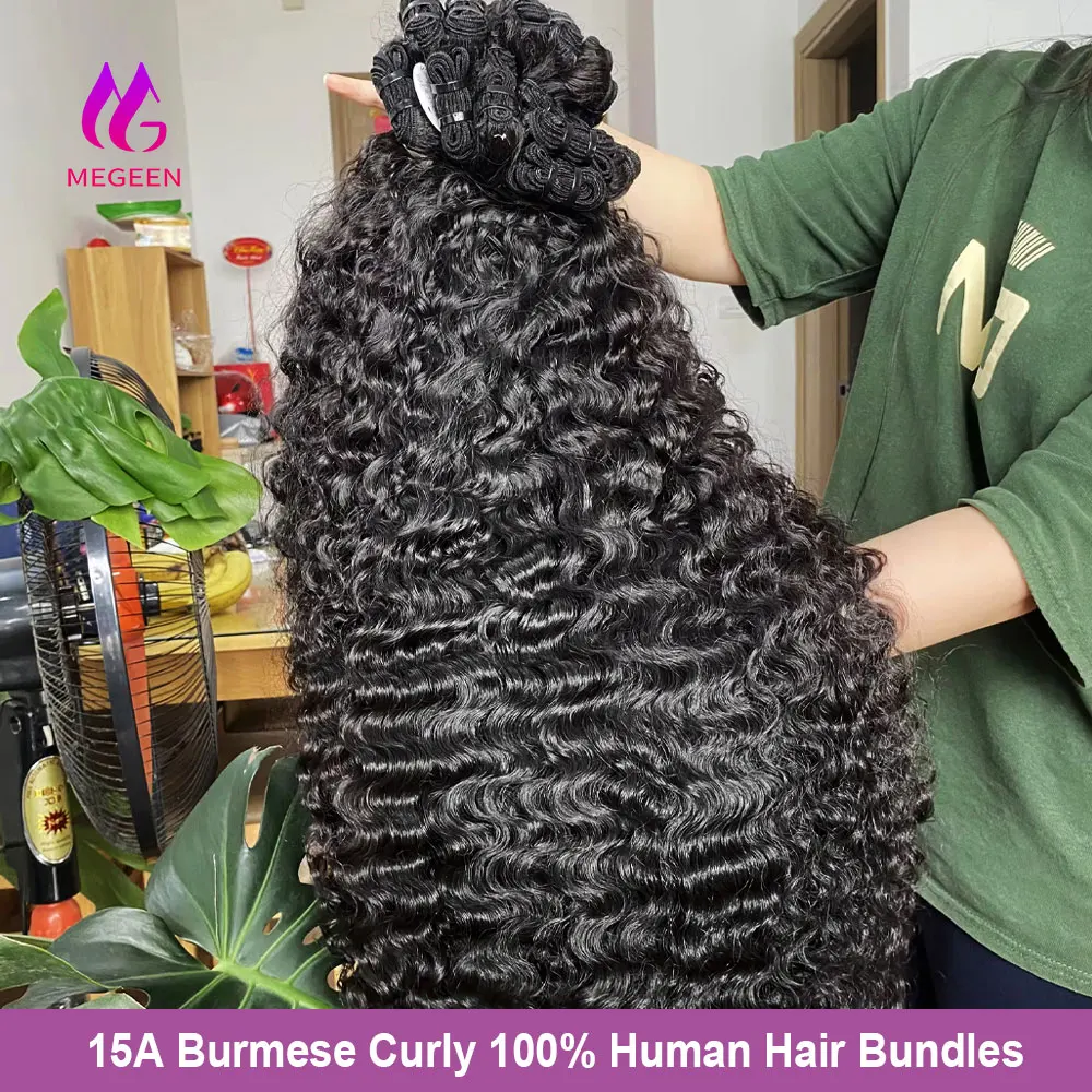 

Megeen Natural Black 12-32 Inch 15A Unprocessed Virgin Hair Burmese Curly Human Hair Bundles 1/3/4 Pcs Weave Hair Extension 1B