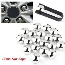 20Pcs 17mm Car Wheel Nut Cover Silver Alloy Wheel Nuts Bolt Caps Dust Cap Protection Anti-Rust Hub Screw Cover With Removal Tool