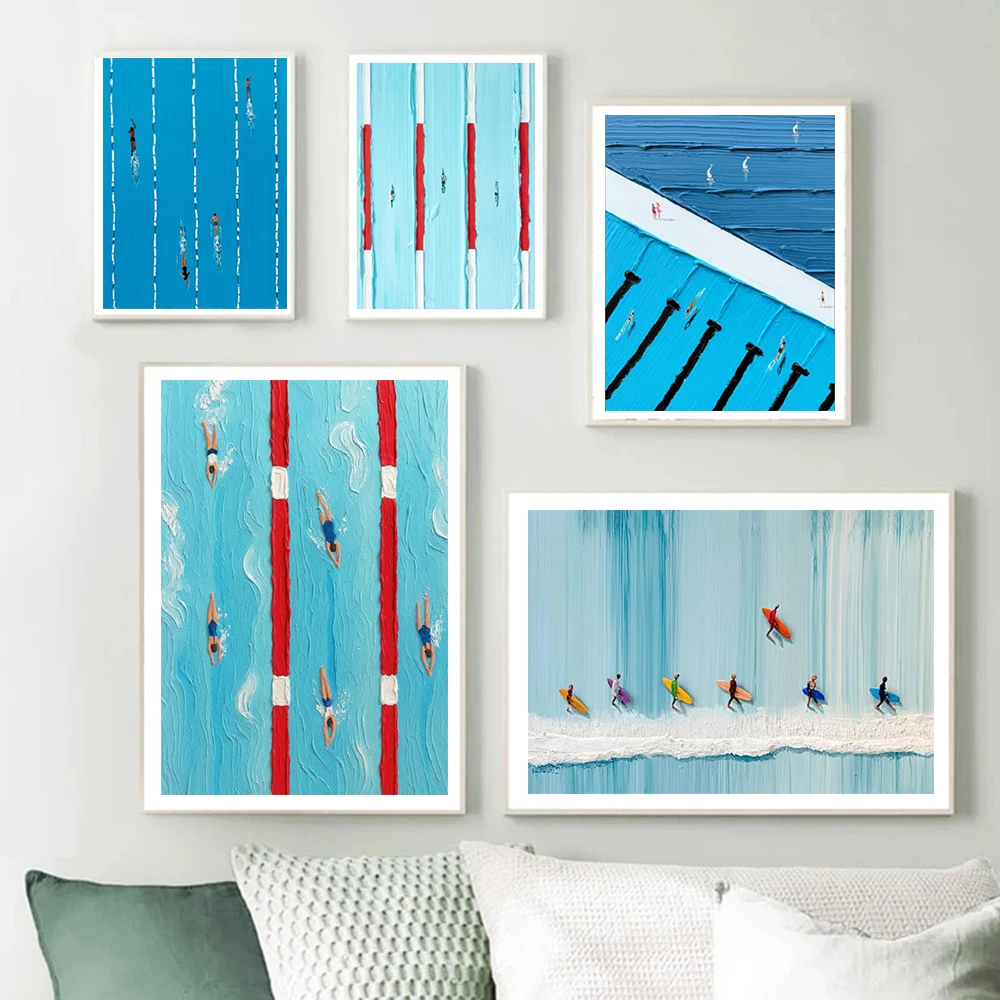 Peinture abstraite Werner Bronkhorst, affiches d'art, impressions, texture bleue, piscine, peinture sur toile minimaliste, décoration moderne pour la maison