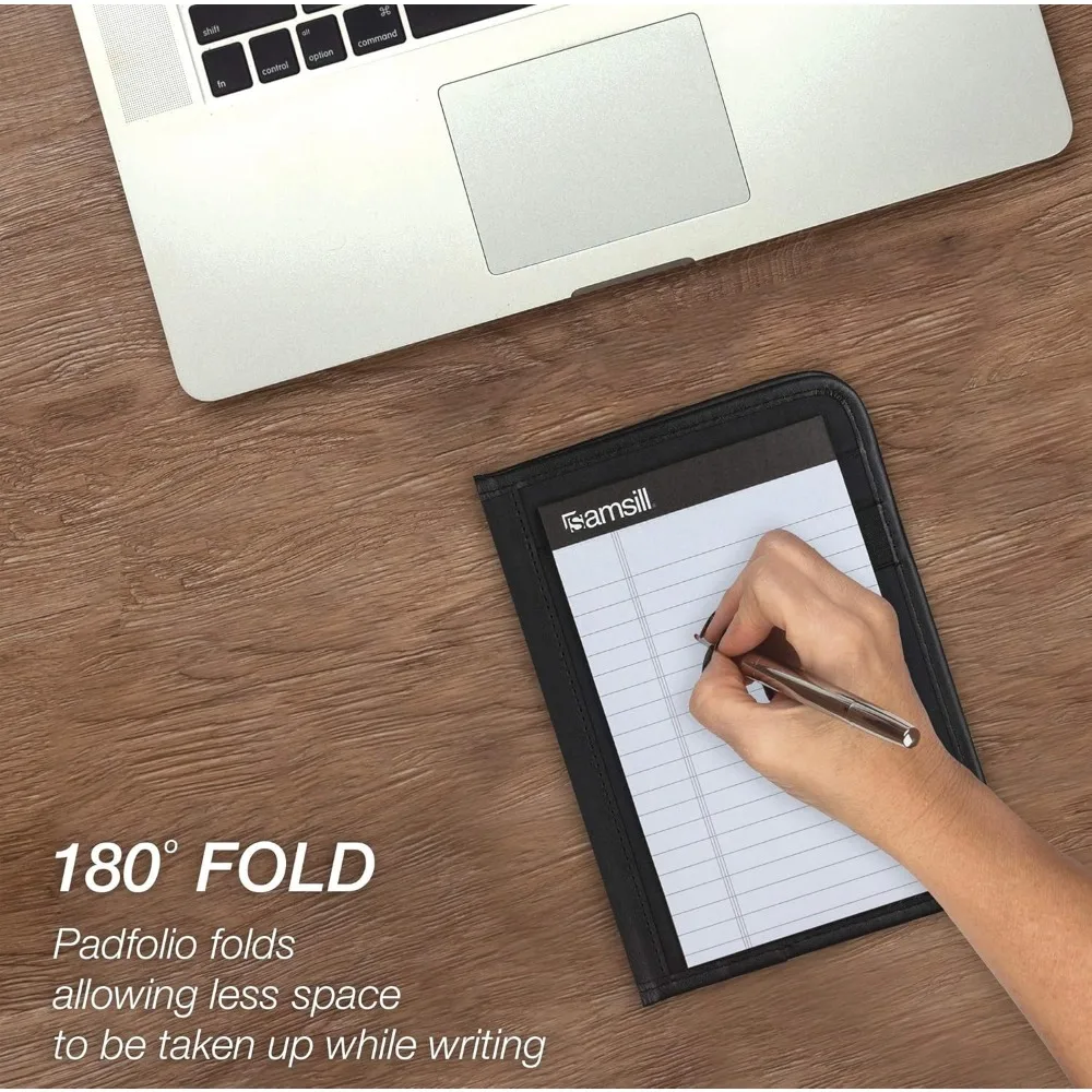 Professional Padfolio, Faux-Leather Mini Portfolio, with 5 x 8 Writing Pad, Black