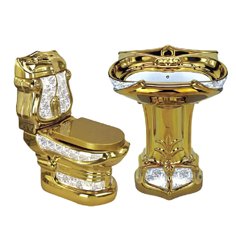 

Super Swirl Luxury Modern Color Ceramic Hidden Gold Electroplated Water Tank Water Saving Deodorization Double Extended Bathroom