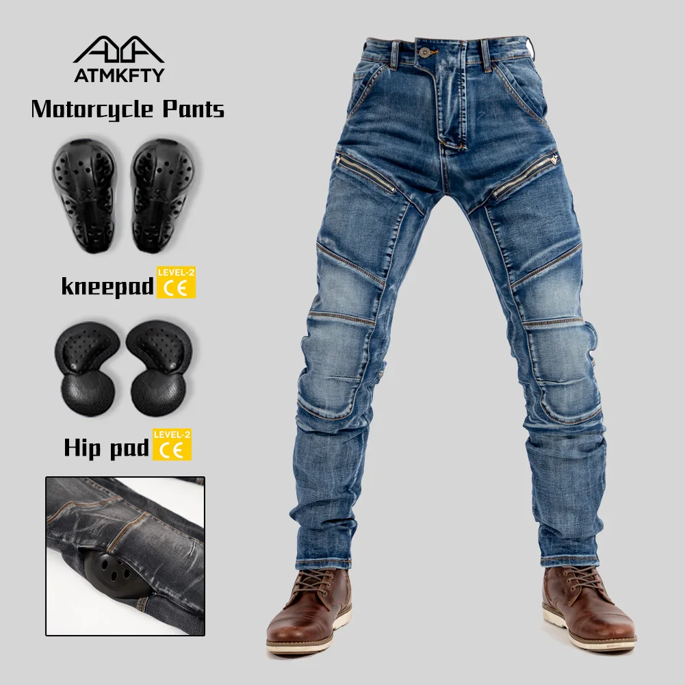 

Retro Motorcycle Jeans Men Wear Resistant Motocross Pants Wearable Protective Gear Motorcycle riding pants Four Seasons
