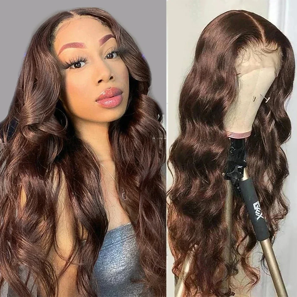 

Chocolate Brown 13x4 Body Wave Lace Front Wig Pre-Plucked 100% Human Hair Brazilian HD 13x6 Lace Frontal Wigs for Women