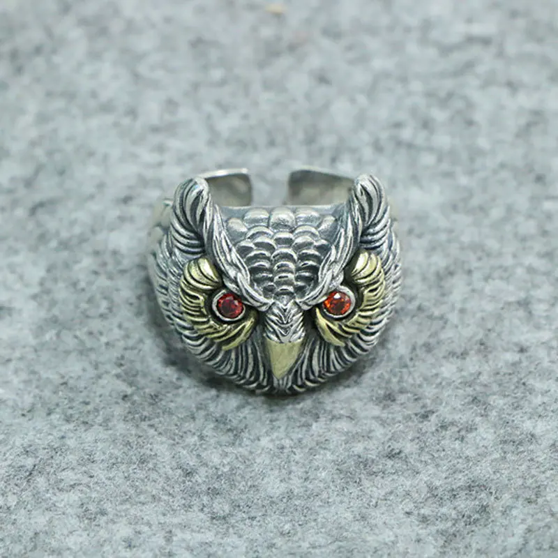 

Trendy Exaggerated Sterling Silver Owl Ring Vintage Silver Ornament Silver Ring Original trendy men's jewelry with trendy person