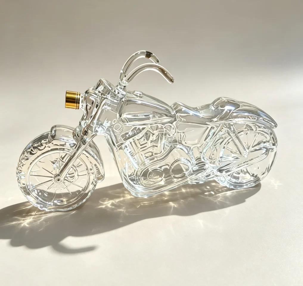 Vintage Collectible Liquor Bottles - Clear High Borosilicate Glass Motorcycle Decanter