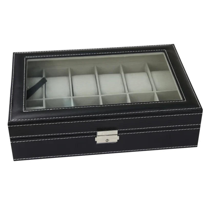 6-10-12 Slot Watch Organizer Box with Glass Top and Large Removable Pillows, Elegant Watch Case for Men and Women