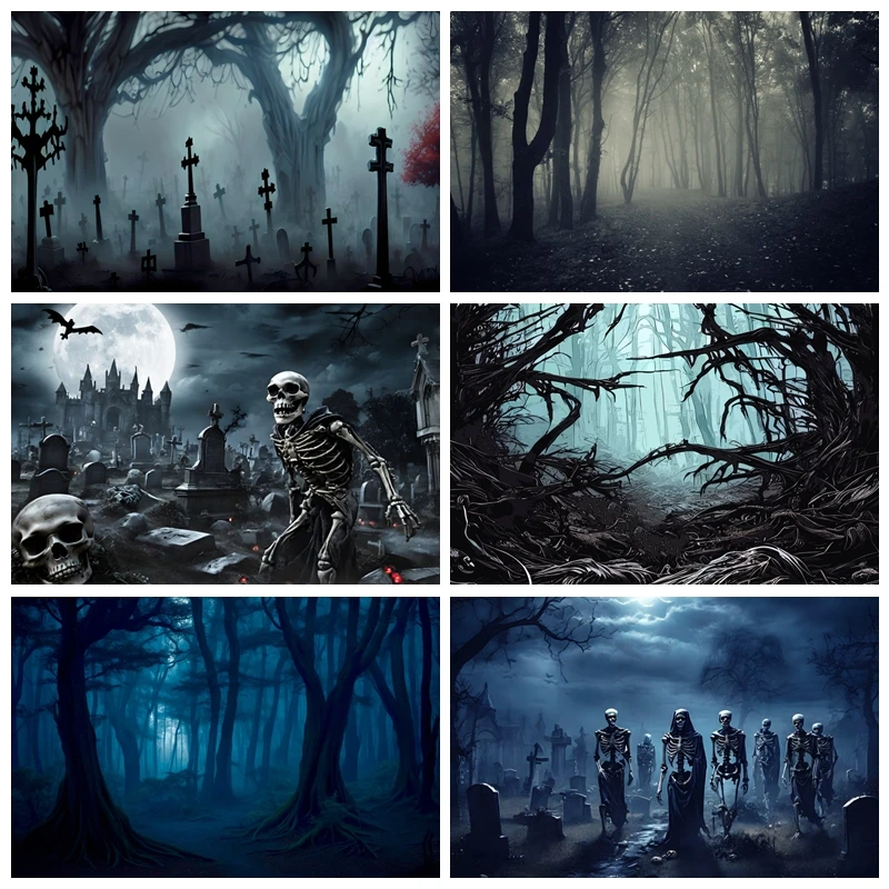 Horror Misty Dark Forest Woods Halloween Backdrop Gloomy Grove Mystery Ghost Themed Kids Adults Portrait Photography Background