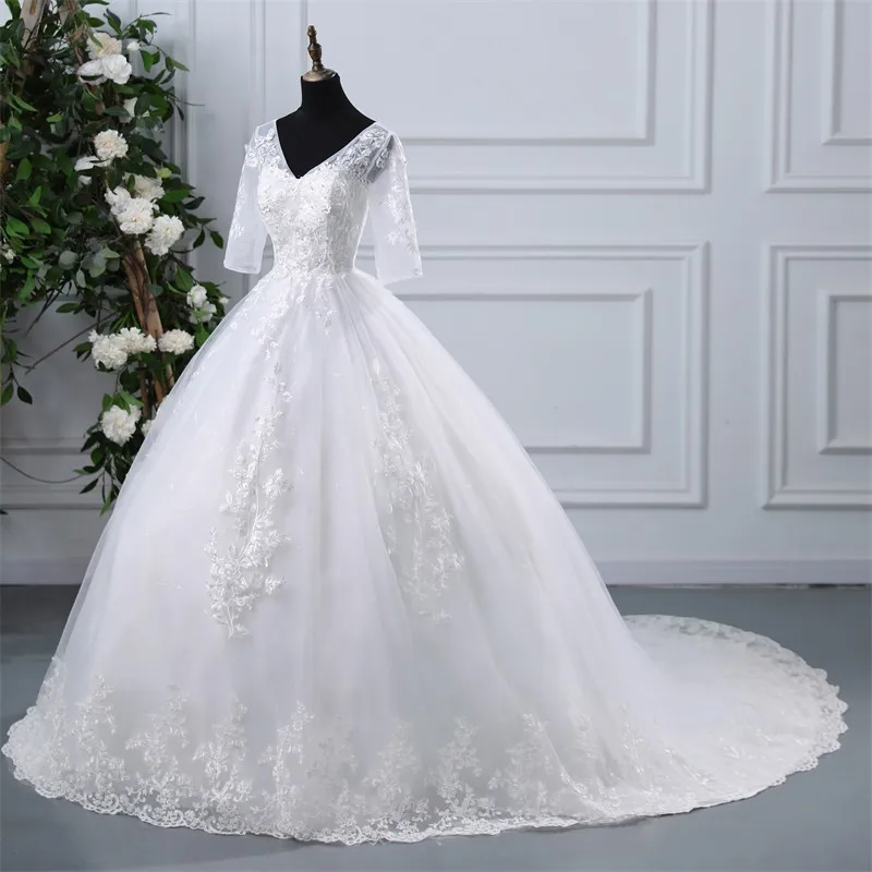 Ruiente Kurzarm Brautkleider elegante V-Ausschnitt Ballkleid süße Blume Vestido de Noiva Robe de Mariee 2024 Sommer neu