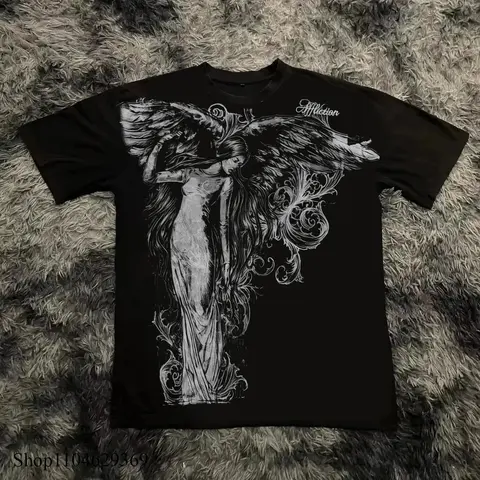 Classic Y2K Gothic Style T-shirt Print Oversized T Shirt High Street Shirts Gothic Round Neck Cotton Tops New Mens Women T Shirt