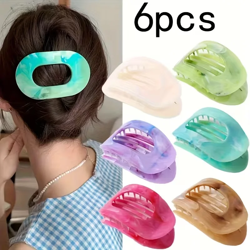 6 Pieces of New Marble Gradient Hair Clips, Non-Squeaky, Flat Oval Clamps, High-End Shark Clips with a Sleek Design
