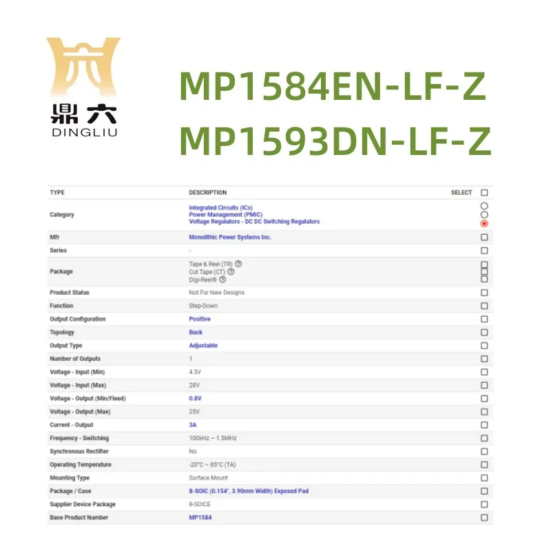 10PCS MP1584EN-LF-Z MP1593DN-LF-Z Buck Switching Regulator IC 8SOIC