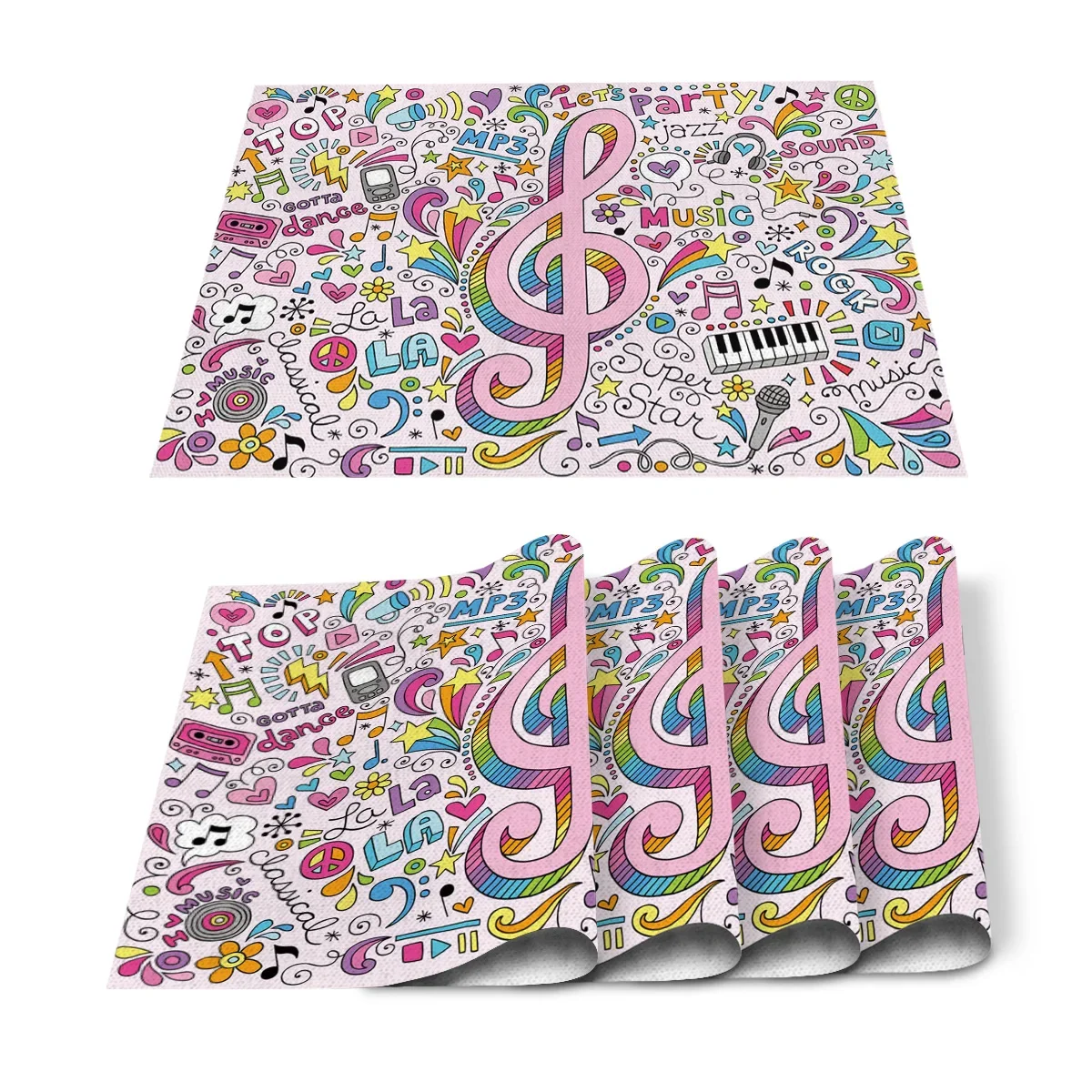 Mantel Individual de música para mesa de comedor, juego de manteles individuales rectangulares occidentales, tapete para tazón de cocina, almohadilla de tela de té