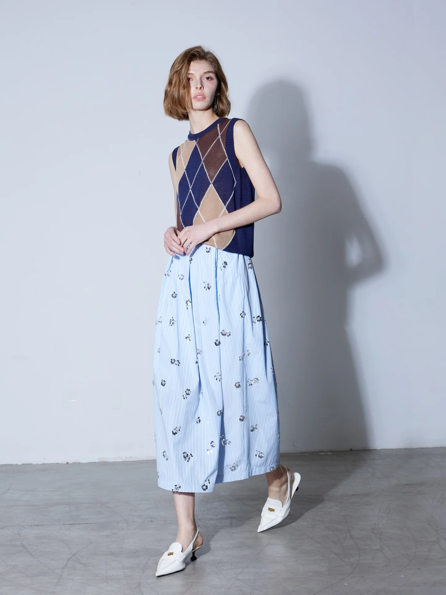 Finocci Summer Linen Rhombus Grid Breathable Women's Vest Sleeveless Layering Tank Top round Neck High Elasticity Outerwear