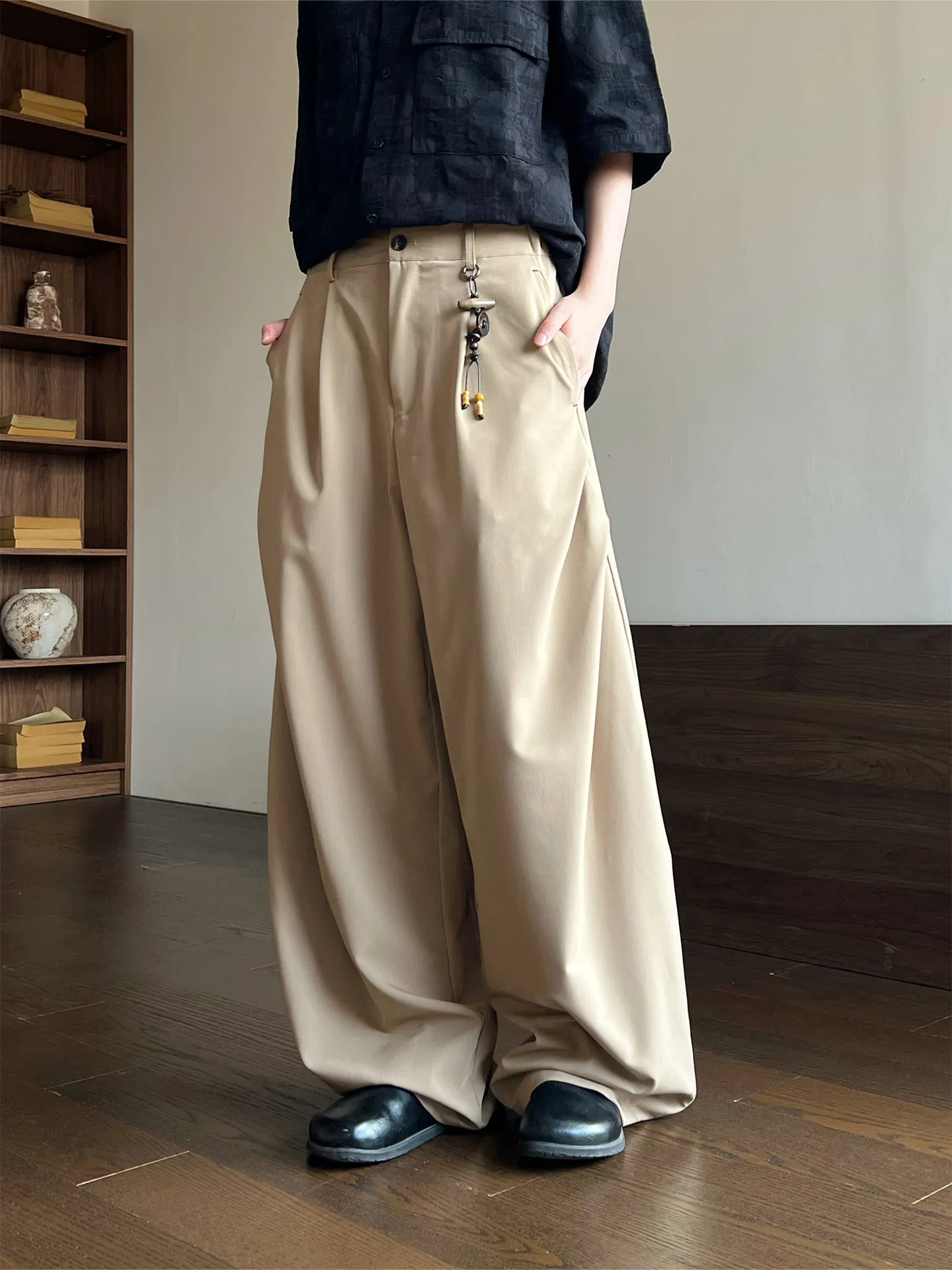 

Casual Drapey Wide Leg Suit Pants Neutral Style Versatile Couple's Long Pants Old Money Style Polyester Material No Stretch