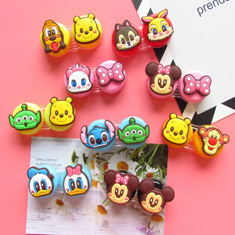 Disney Anime Mickey Mouse Contact Lens Case Kawaii Minnie Stitch Pooh Compact Portable Contact Lens Colored Contacts Case