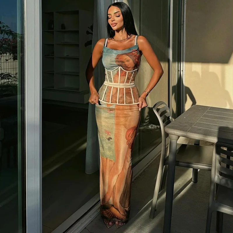 Vintage Slanke Bodycon Maxi Jurk Vrouwen Mouwloze Spaghettibandjes Skinny Lange Jurk Elegante Club Party Vestidos