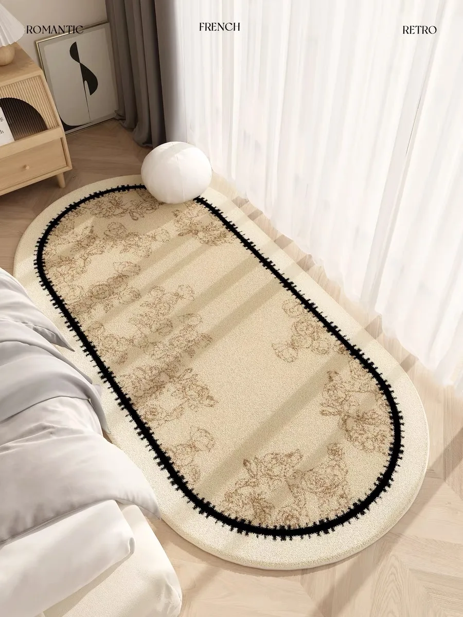 VIKAMA French Deluxe Plush Carpet Bedroom Bed Blanket Rose Oval Blanket Machine Washable Household Carpet Non-Slip Mat