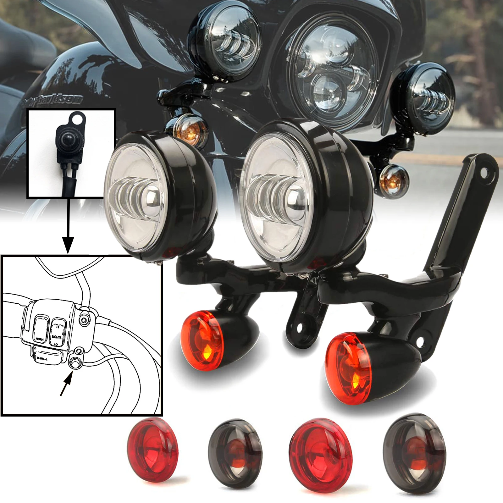 Pomocnicze wsporniki oświetlenia mgła światło do motocykla harley touring przemieszczanie się po ulicy electrike 06-23 światło mijania przeciwmgielne