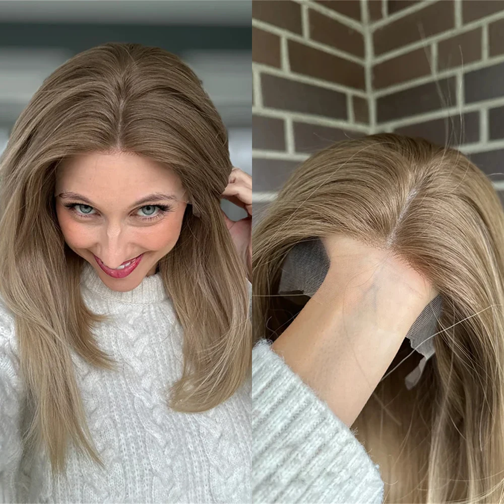 

Short Bob Wig Highlight Ombre Ash Blonde Colored Wig Smooth Straight Lace Front Synthetic Hair Wig with Baby Hair for Women 13x4