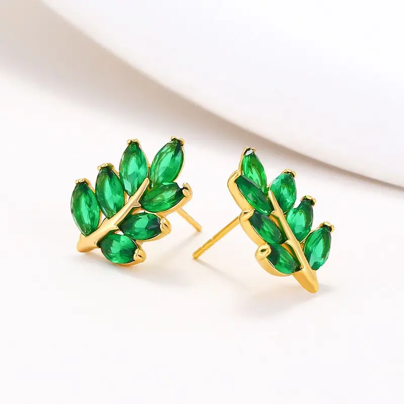 أسعار الجملة--الذهب الخالص مطلي متعدد الألوان الزركون ليف أقراط للنساء الأزياء والمجوهرات النيكل الحرة