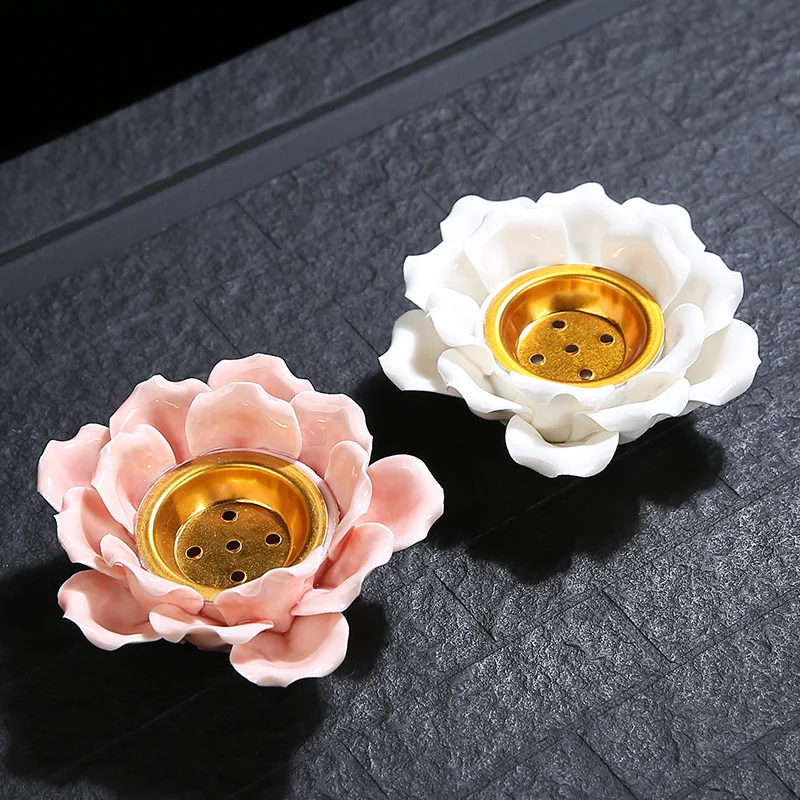 Quemador de incienso de Oriente Medio, Bakhoor árabe de cerámica hecho a mano Mabkhara con soporte de Metal, rosa y blanco para regalo de decoración del hogar