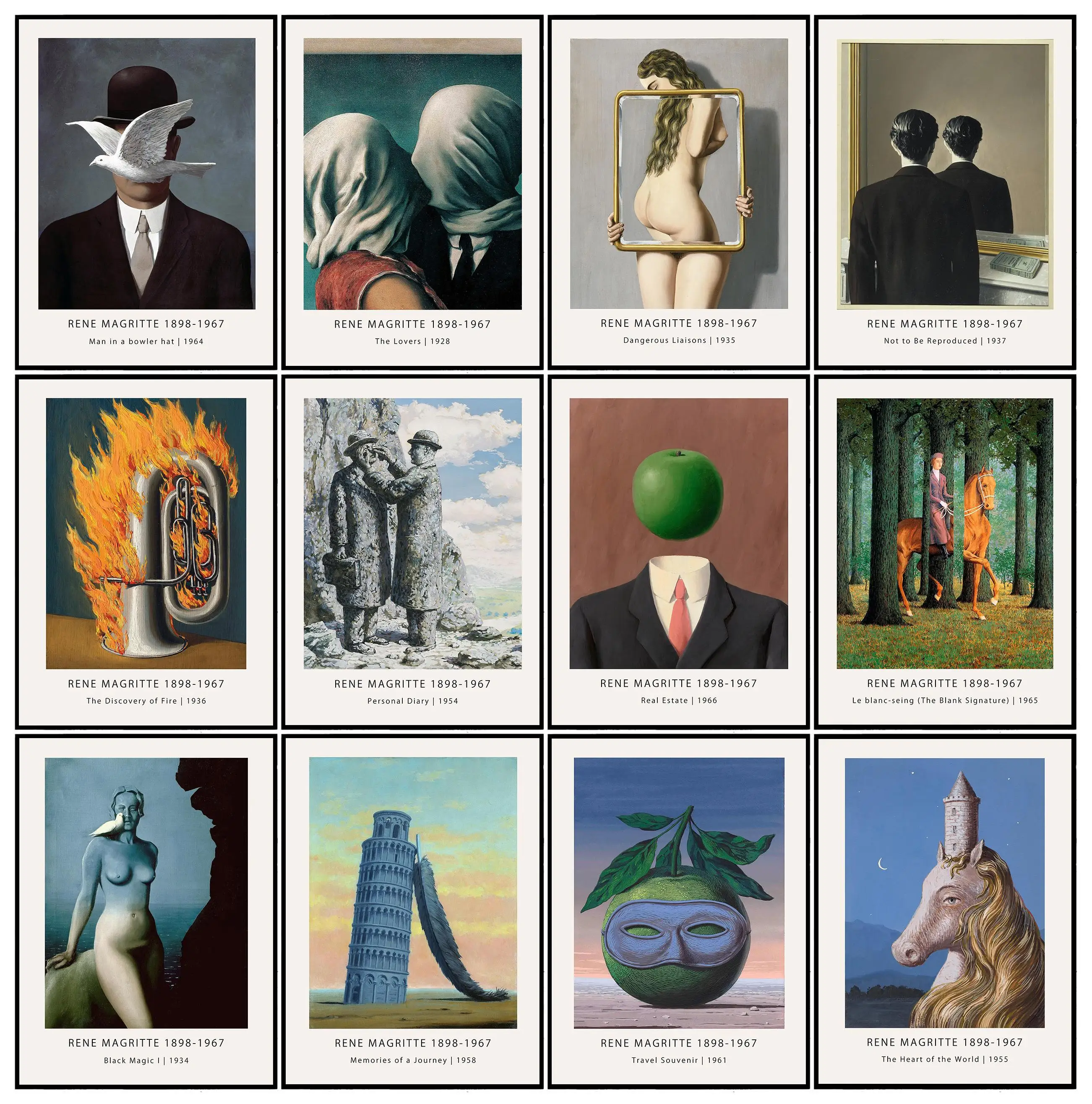 الفن الحديث ريني ماغريت عشاق 1928 معرض الملصقات يطبع حائط لوح رسم صورة فنية غرفة المعيشة ديكور المنزل