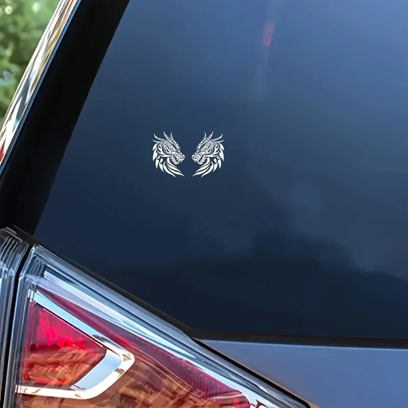 2 unids/set de pegatinas de dragón gemelo, exquisita calcomanía extraíble impermeable en blanco y negro, ideal para personalización de automóviles y portátiles