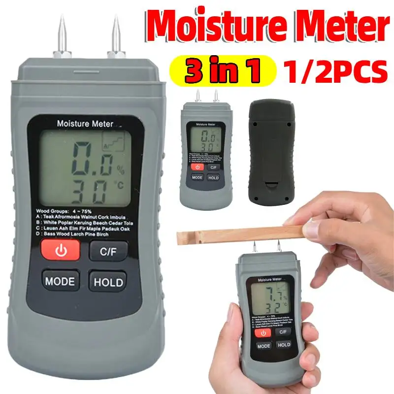 Two Pins Digital Wood Humidity Content Tester Moisture Analyzer Water Leak Detector Hygrometer for Firewood/Drywall Dampness