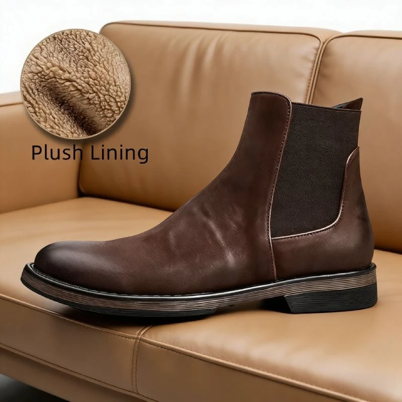 Retro Brand Men Shoes Genuine Leather Chelsea Boots Fashion Business Casual High Top Ankle Boots Winter Warm Men Safety Shoes