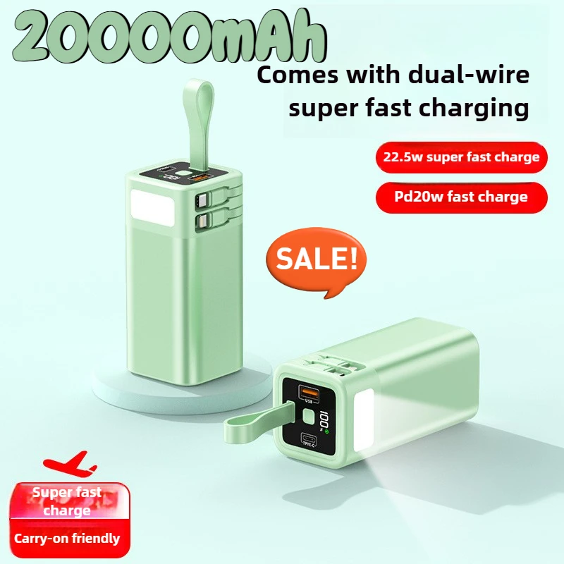 

20000mAh Power Bank Built in Cable 22.5W Fast Charger Powerbank External Battery Pack for IPhone Samsung Huawei Xiaomi Poverbank