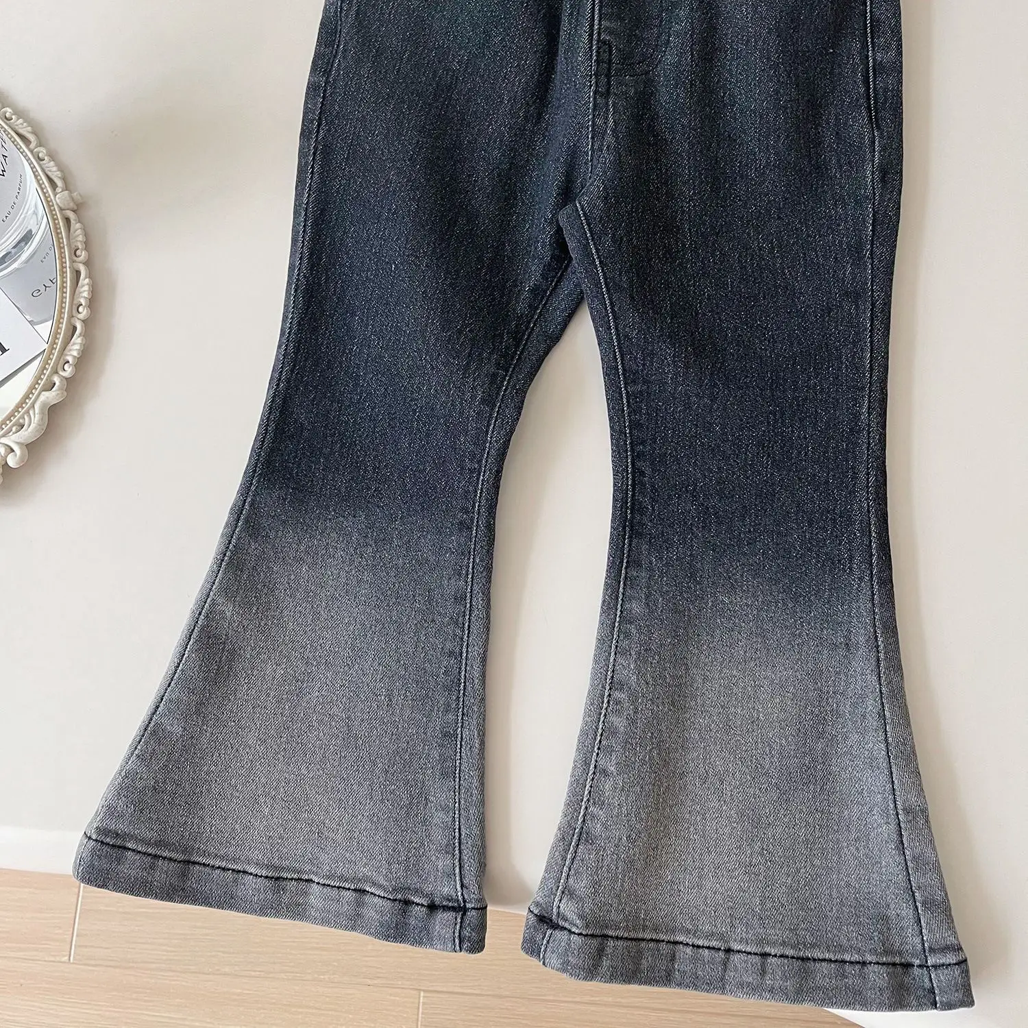 2024 طفل الفتيات موضة التدرج اللون الدنيم السراويل الطويلة متوهج الاطفال الجينز الأطفال ربيع الخريف السراويل الملابس المراهقين 2-10Y