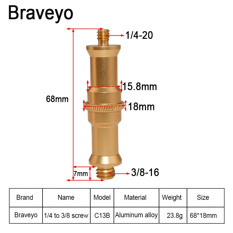 1/4 to 1/4 3/8 Conversion Screw Extension Stud Rotation Transfer Metal Screw Photography Accessories for Flash Light Bracket