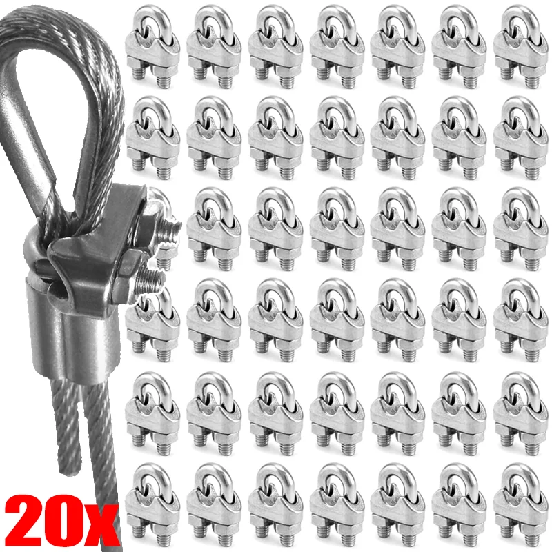 Pince de fixation de câble métallique en acier, 20/1 pièce, M2 M3 M4 M5 M6 M8 M10, Type boulon en U, serre-câble, accessoires de quincaillerie
