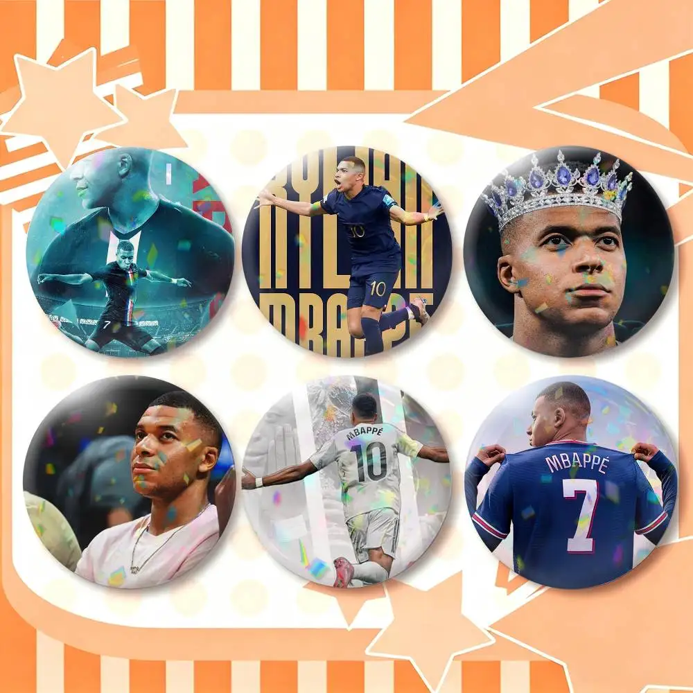 Football Kylian Mbappe 25mm 32mm 44mm 58mm 75mm Brooches Badges Pins for Accessories Gift
