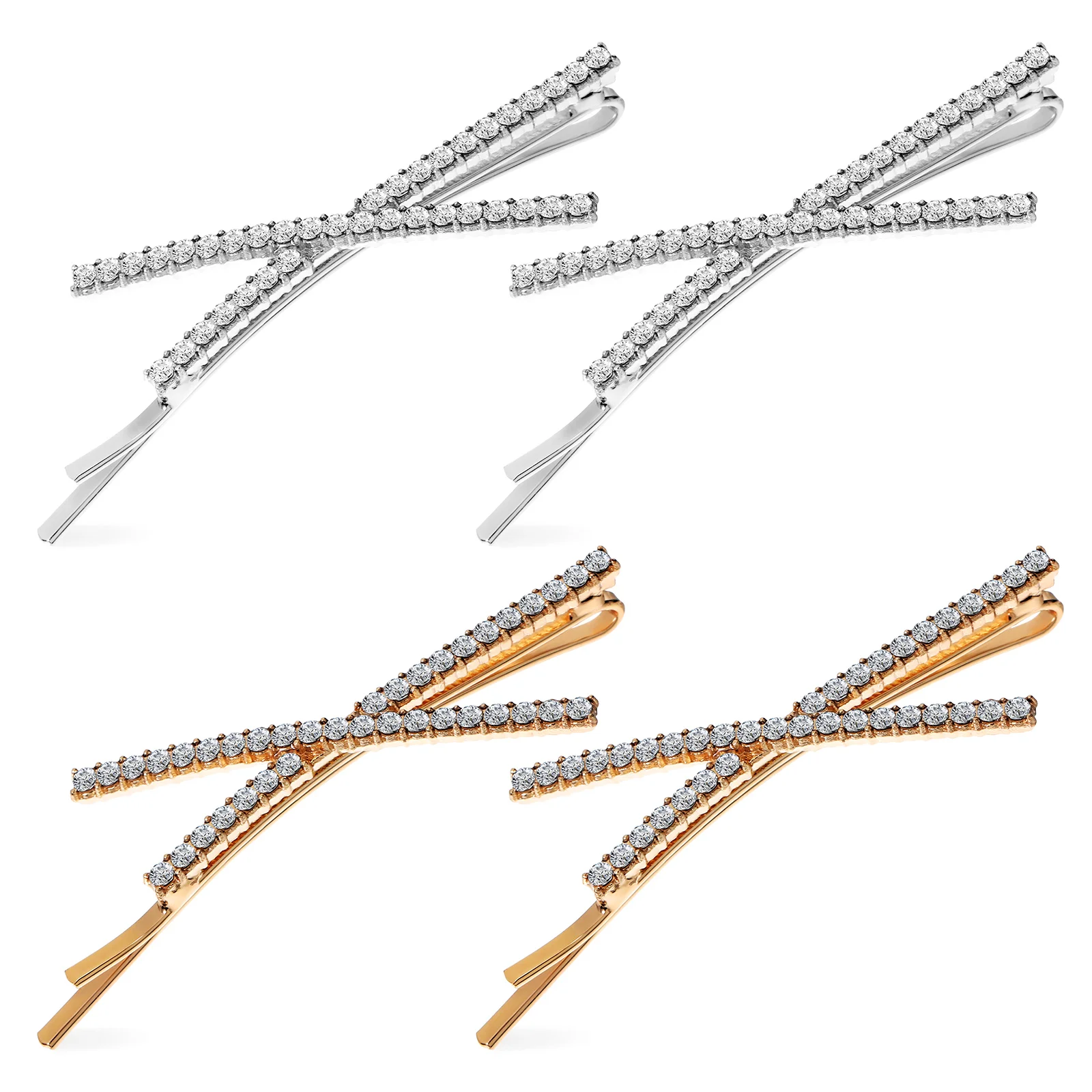 

4 Pcs Gold + Silver Metal Hair Clip Rhinestone Barrette Barrettes For Women Bobby Pins Girls Hairpin Clips Womens Women's