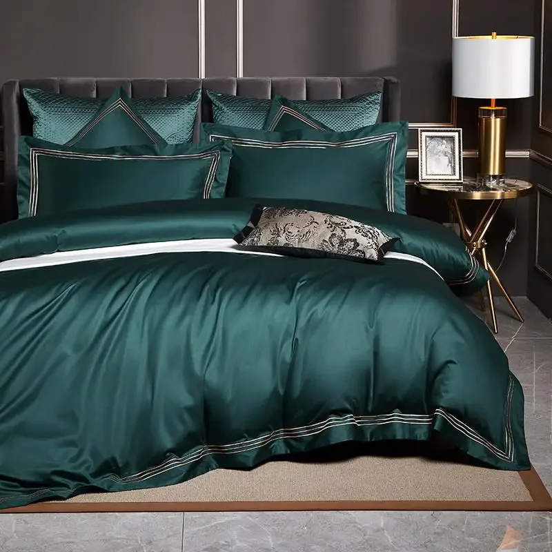 4Pcs Premium 1000TC Egyptian Cotton Solid Color Hotel Style Wide Edge Bedding Set Duvet Cover Bed Sheet/Fitted Sheet Pillowcases