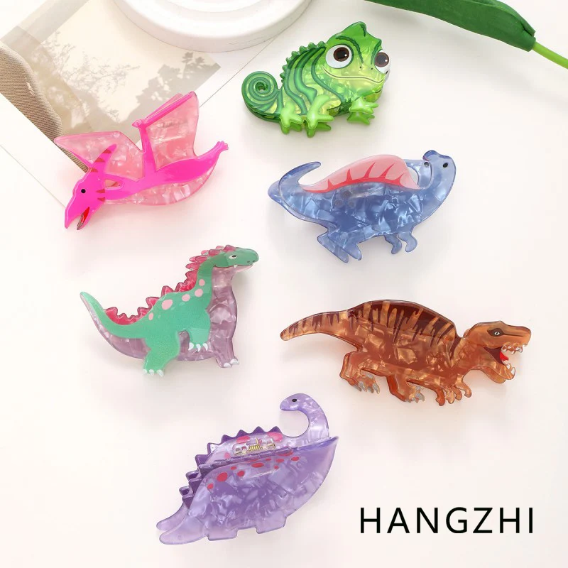 HANGZHI Color Acrylic Dinosaur Lizard Grab Clip Cartoon Creative Animal Shark Clip Summer Y2K Unique Jewelry for Women Girls