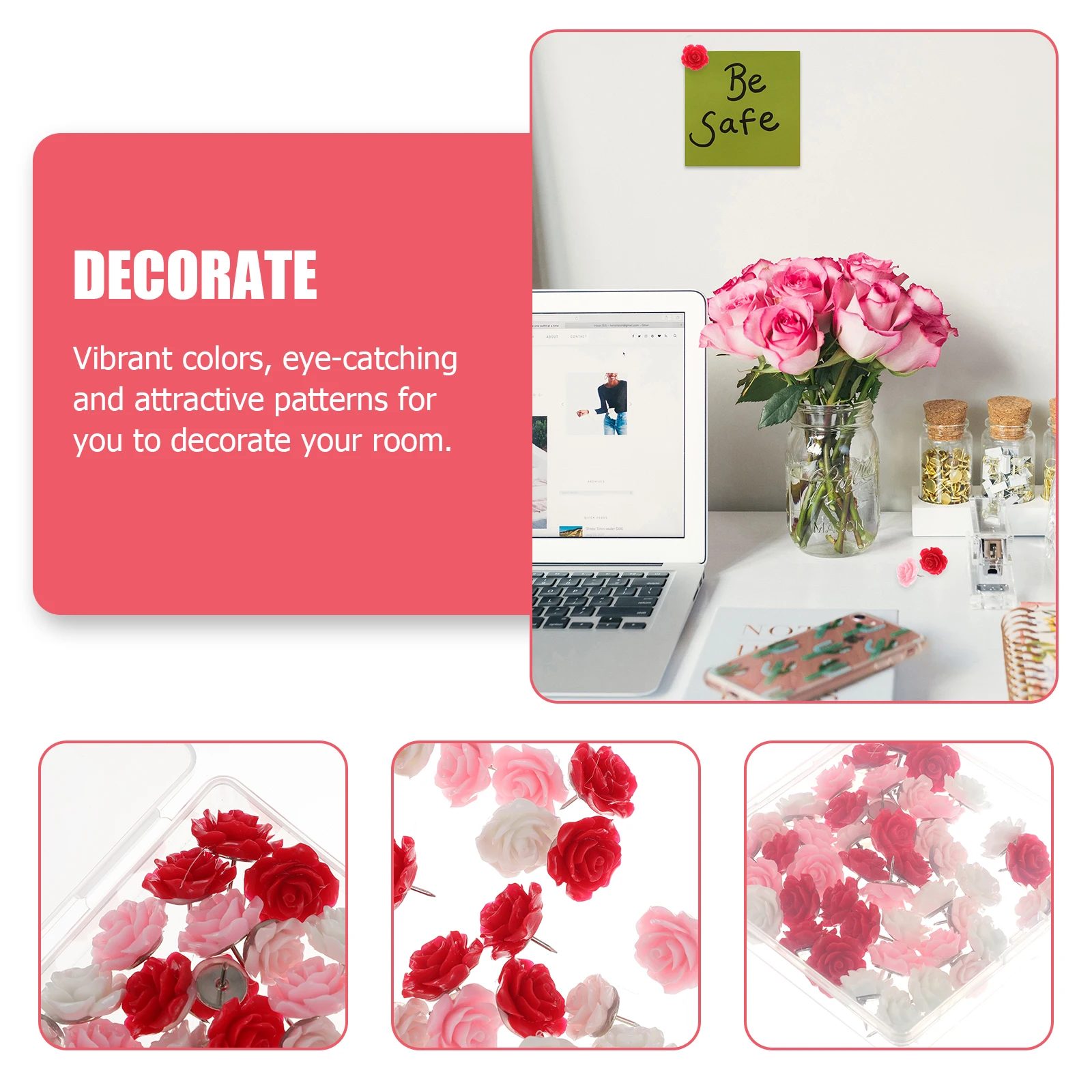 

40pcs Flower Thumbtack Pushpin Colorful Decorative Thumbtacks Vibrant Lightweight Compact For Office Study Cork Board