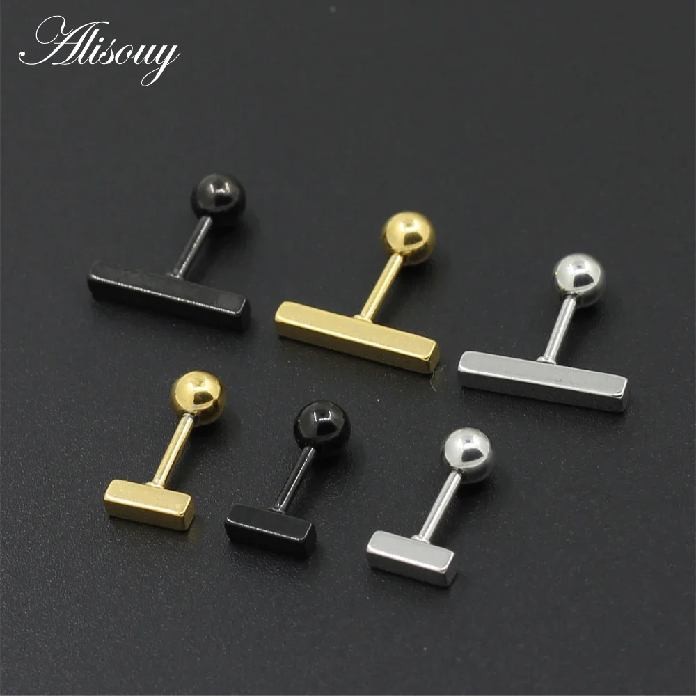 2 Pieces Stainless Steel Simple 6/8/10/12/14mm Square Bar Earrings for Women Rose Gold Color Geometric Stud Earrings Jewelry