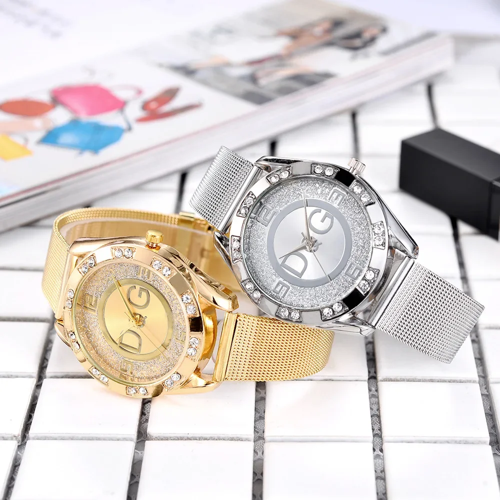 2025Popular Trendy Alloy Mesh Belt with Diamond Inlay for Women's Waterproof Watch, Digital Women's Quartz Watch