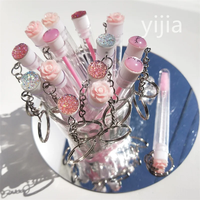 Reusable Eyelash Brush Tube Keychain Plastic Portable Mini Lash Comb Spoolie Container Glitter Cils Mascara Wands Keyring