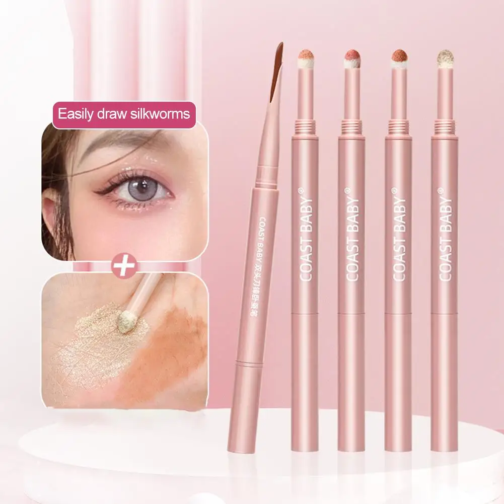 Menisco duplo-end deitado bicho da seda lápis delineador iluminando caneta fosca sombra iluminador creme maquiagem glitter diam b0y3