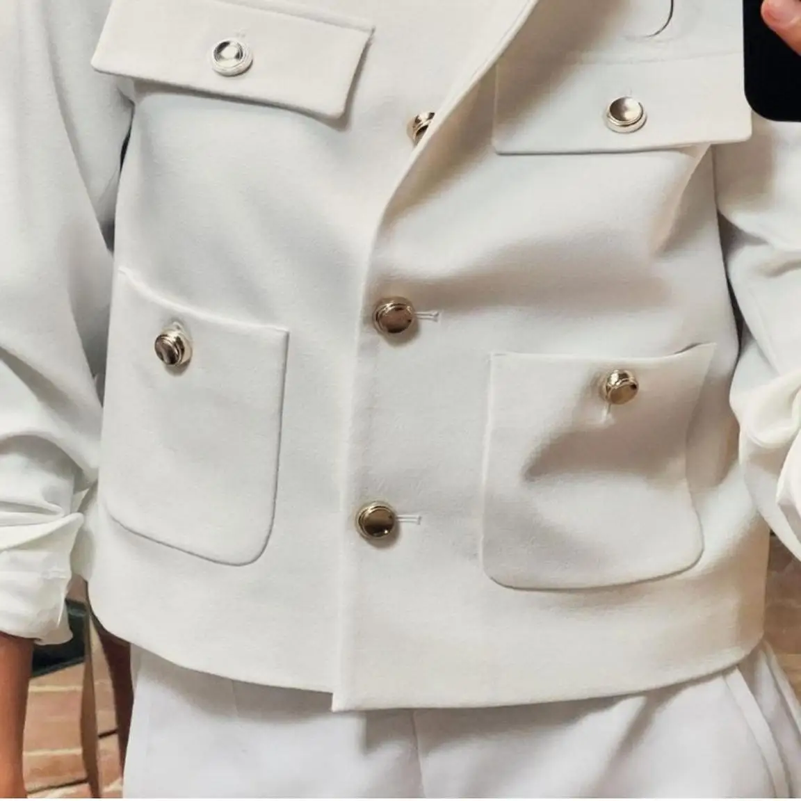 

Autumn New Women's ort Svel Jaet with Padded oulder And Golden Button Commute Sle Regular Sve Long Coat