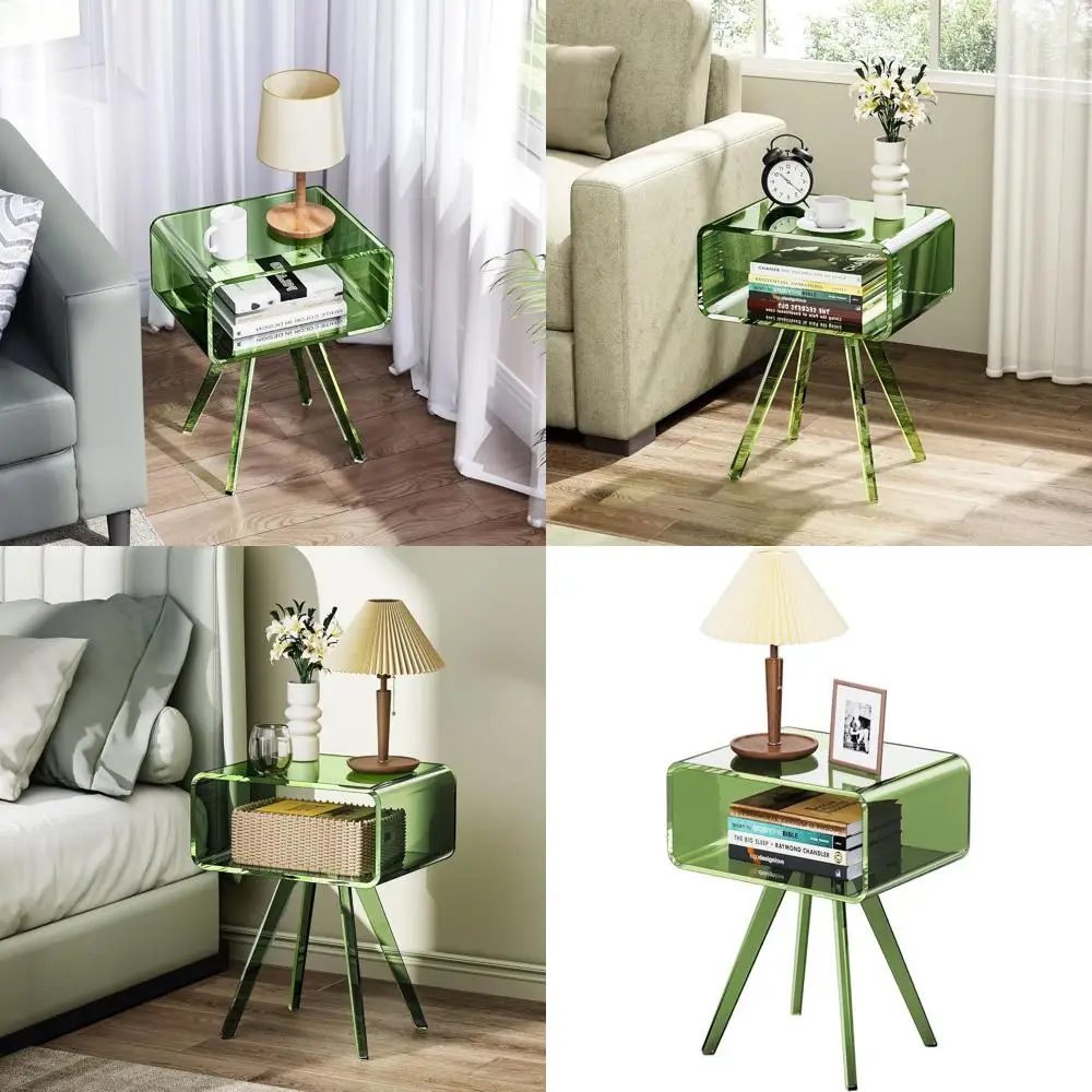 

Clear Acrylic Green Side Table for Bedroom, 16.1 x 11.8 x 19.7