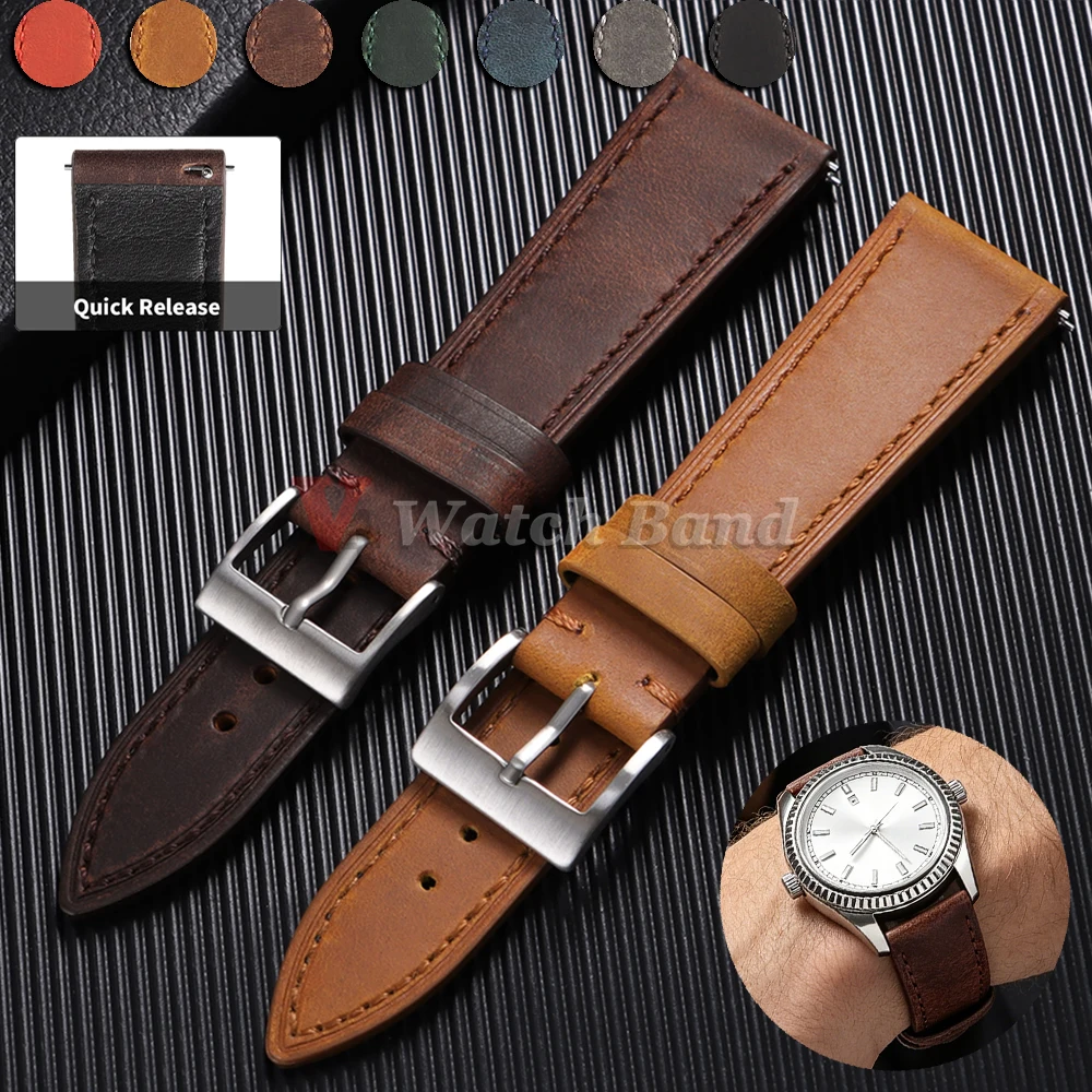 18mm 19mm 20mm 21mm 22mm 24mm Watchbands Quick Release Vintage Business Watch Band Stitching Strap Dark Brown Wrist Bracelet