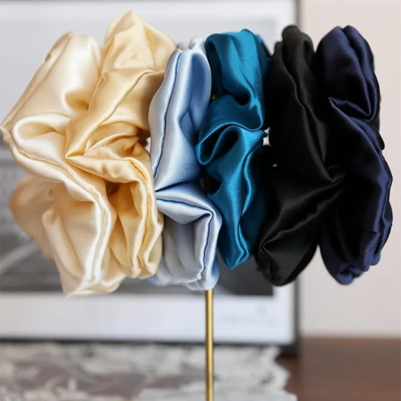 25MM 100% Mulberry Silk Big Hair Scrunchies Width 6cm Luxury Elastics Band Ponytail Holders for Women Girls Handmade