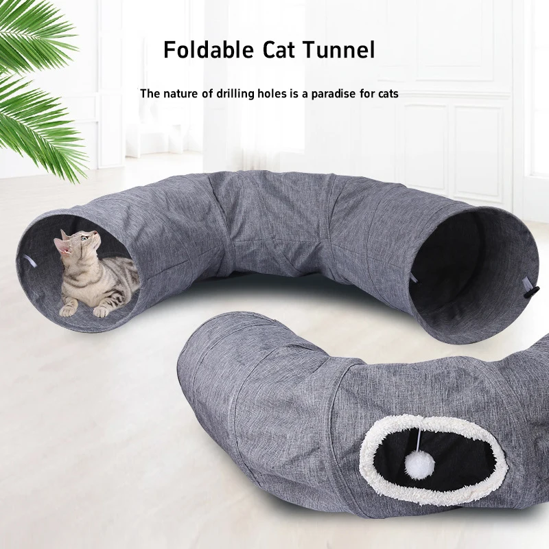 Interactive Cat Toy Tunnel Nest Built-in Cat Teasing Ball Soft Fabric Collapsible Pet Supply Suitable For Indoor Cats Rest Play