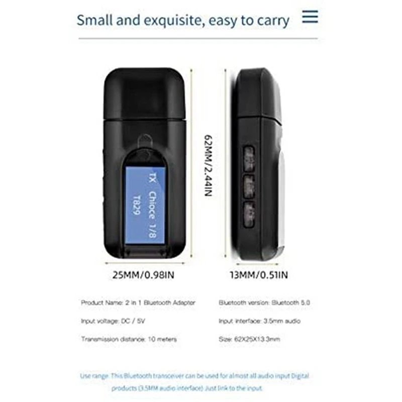 【جديد】جهاز استقبال إرسال بلوتوث 5.0 للتلفزيون 2 في 1 USB محول الصوت اللاسلكي مع شاشة LCD للكمبيوتر الصوتي للسيارة