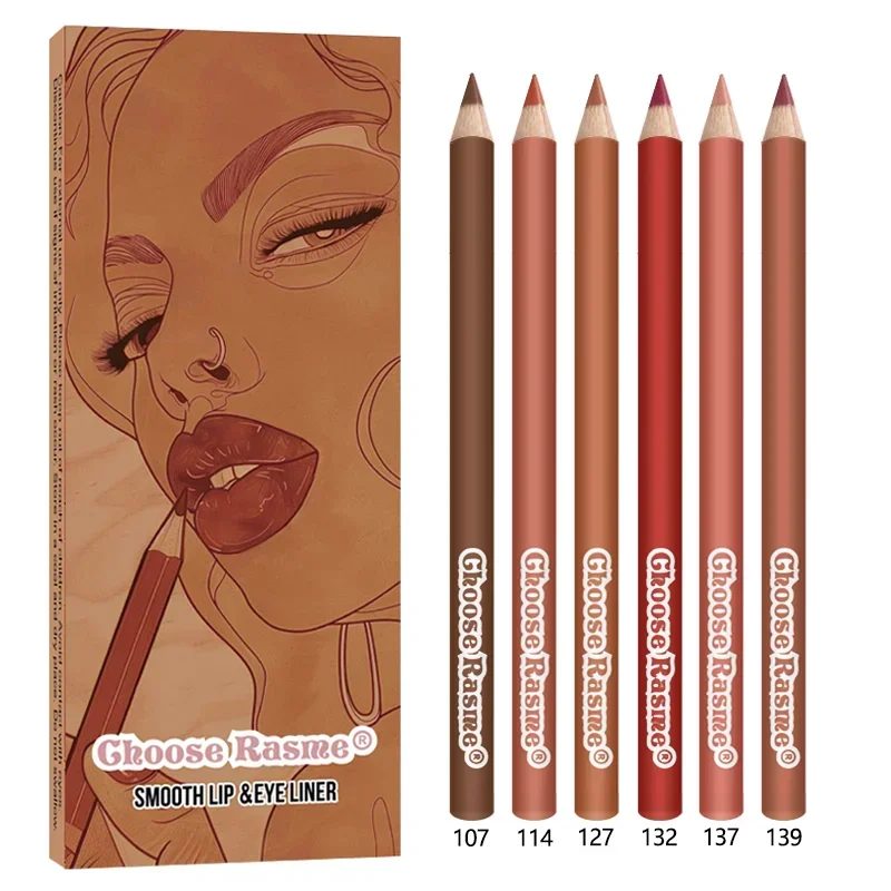 6 colors/set of lipliner Waterproof And Sweat-proof Not Easy To Fade Non-stick Cup Nude Lipstick Pencil