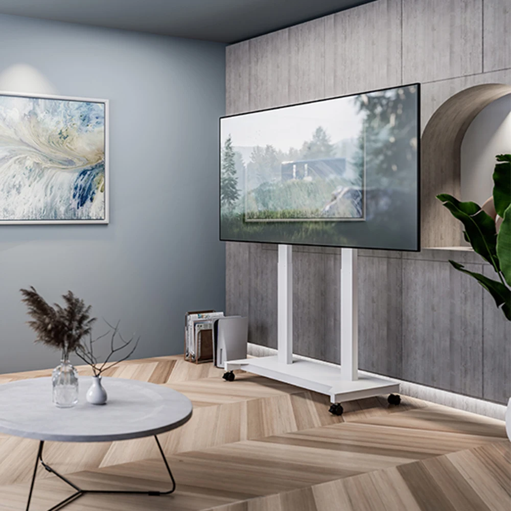 Carrello TV mobile elettrico regolabile in altezza Supporto da pavimento con touch screen a LED